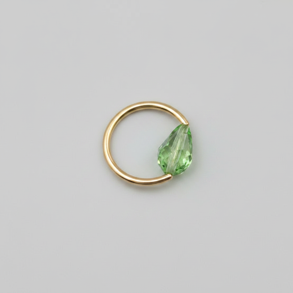 Captive Bead Ring CBR made with Light GREEN Swarovski Drop Crystal - 16 ga Hoop - 14k Gold or Platinum