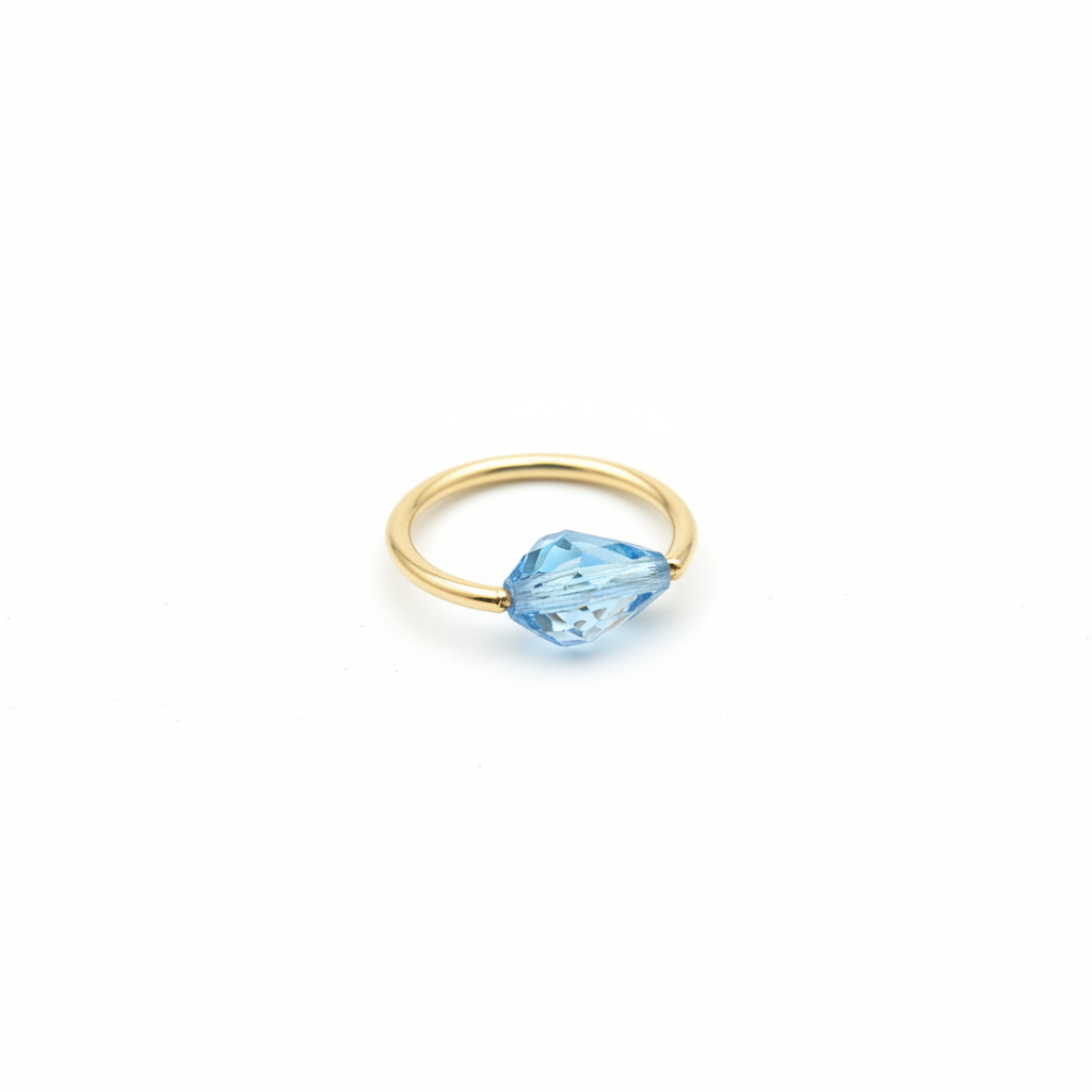 Captive Bead Ring CBR made with Lt BLUE Swarovski Drop Crystal - 16 ga Hoop - 14k Gold or Platinum
