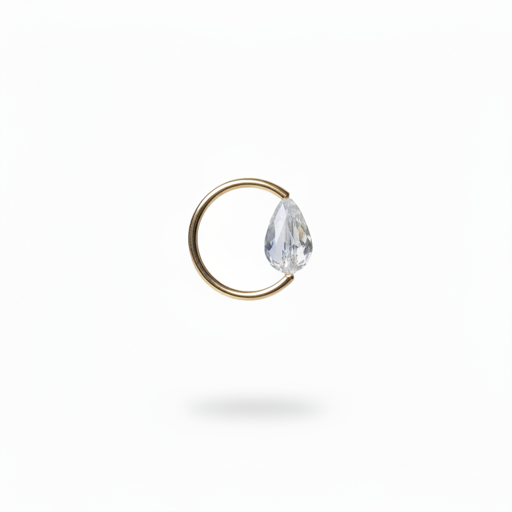 Captive Bead Ring CBR made with AB Clear Swarovski Drop Crystal - 14 ga Hoop - 14k Gold or Platinum