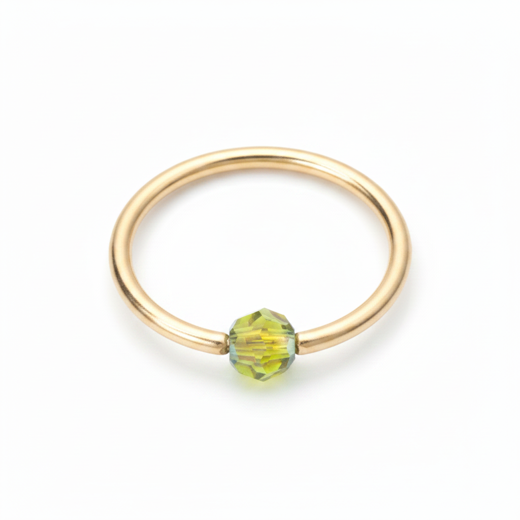 Captive Bead Ring CBR w/ Swarovski Crystal 4mm Iridescent GRASS Fire AB - 16 ga Hoop - 14k Gold or Platinum