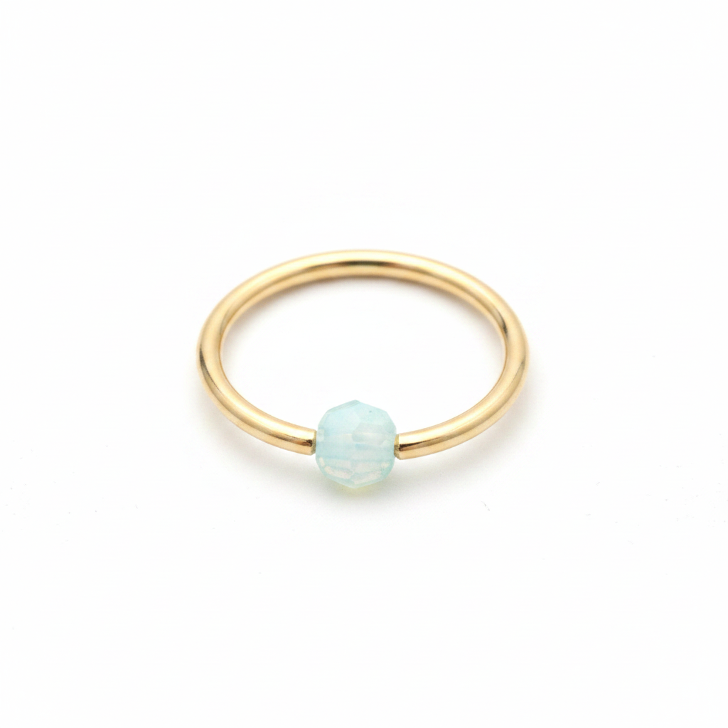 Captive Bead Ring CBR made with 4mm Sky BLUE OPAL Swarovski Crystal - 14 ga Hoop - 14k Gold or Platinum