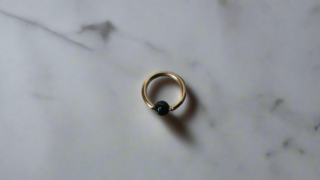 4Mm Obsidian Captive Bead Ring - 16 Ga Hoop 14K Gold (Y W Or R) Sterling Silver Platinum