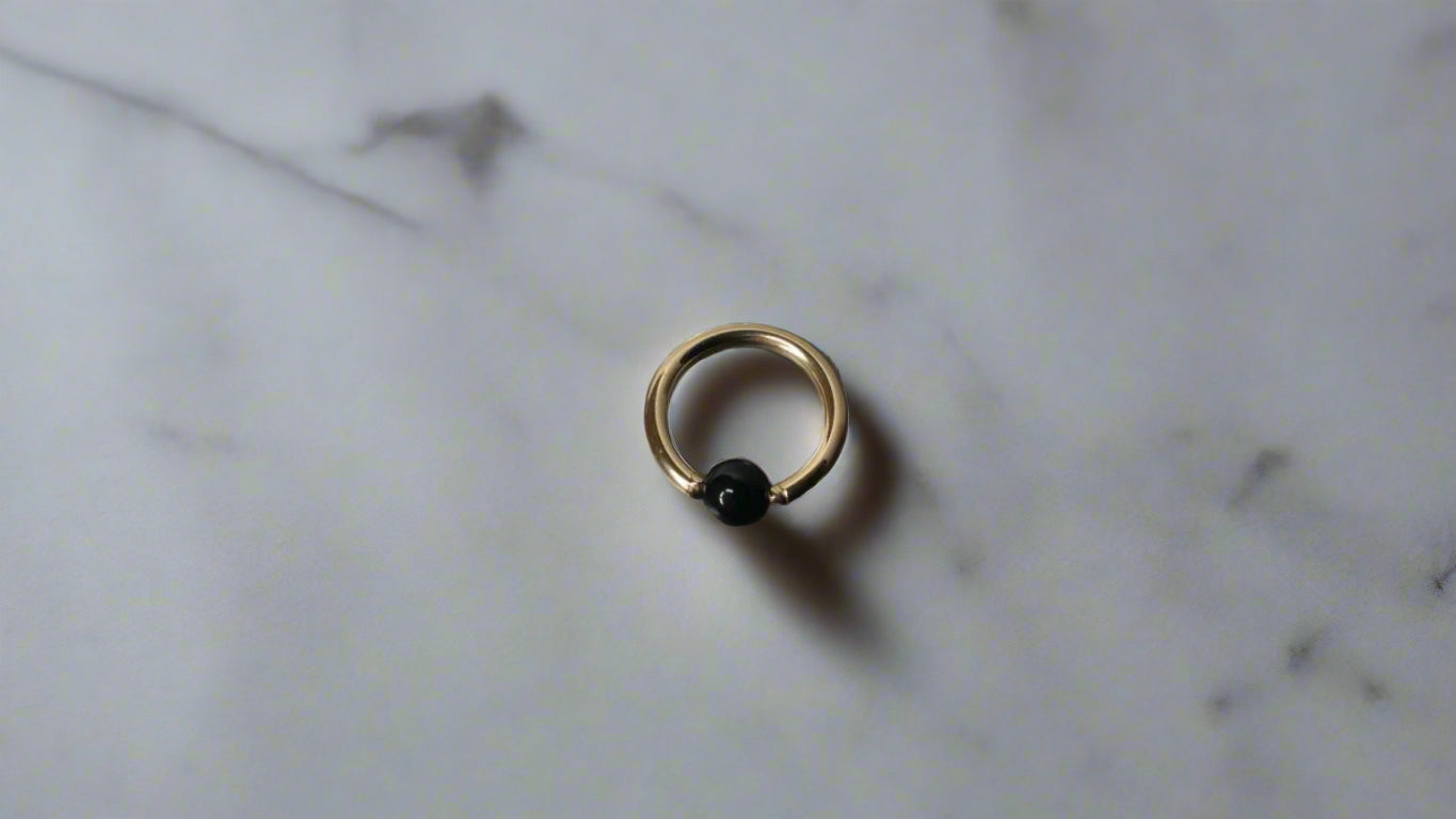 4Mm Obsidian Captive Bead Ring - 16 Ga Hoop 14K Gold (Y W Or R) Sterling Silver Platinum