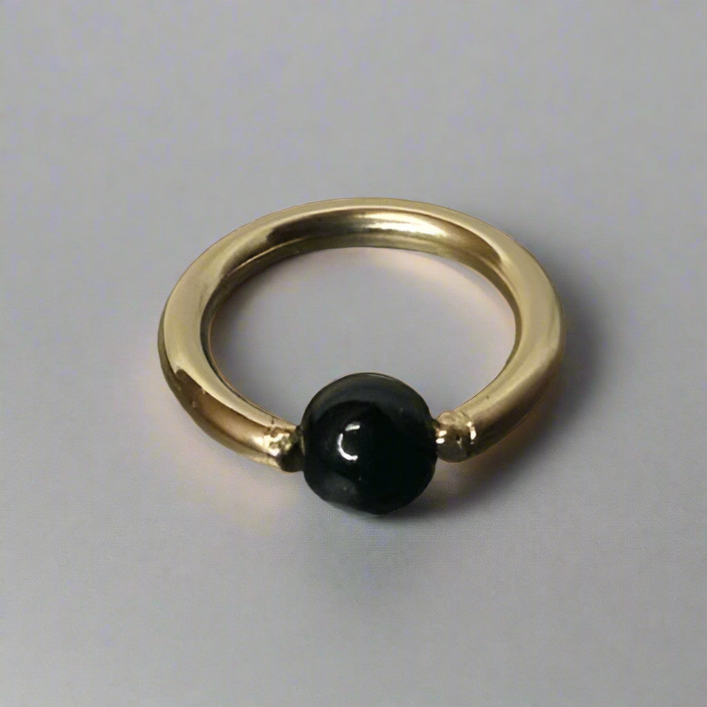 4Mm Obsidian Captive Bead Ring - 14 Ga Hoop 14K Gold (Y W Or R) Sterling Silver Platinum