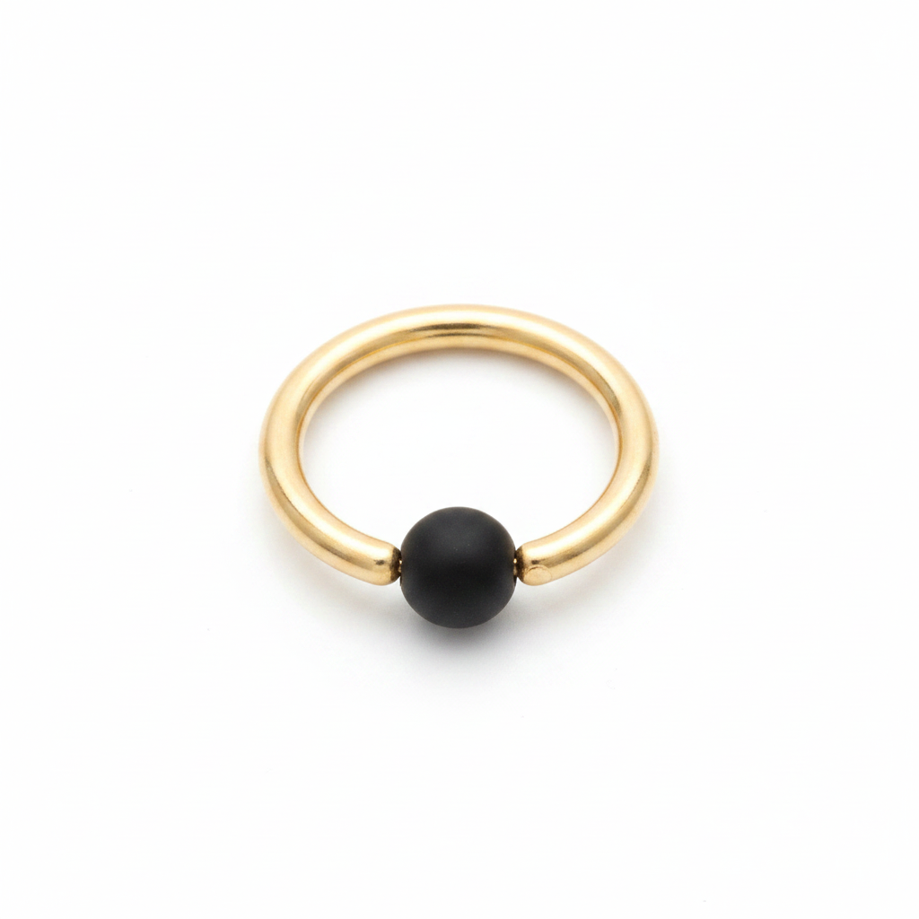 Onyx Matte Captive Bead Ring CBR - 14 ga Hoop - 14k Gold or Platinum