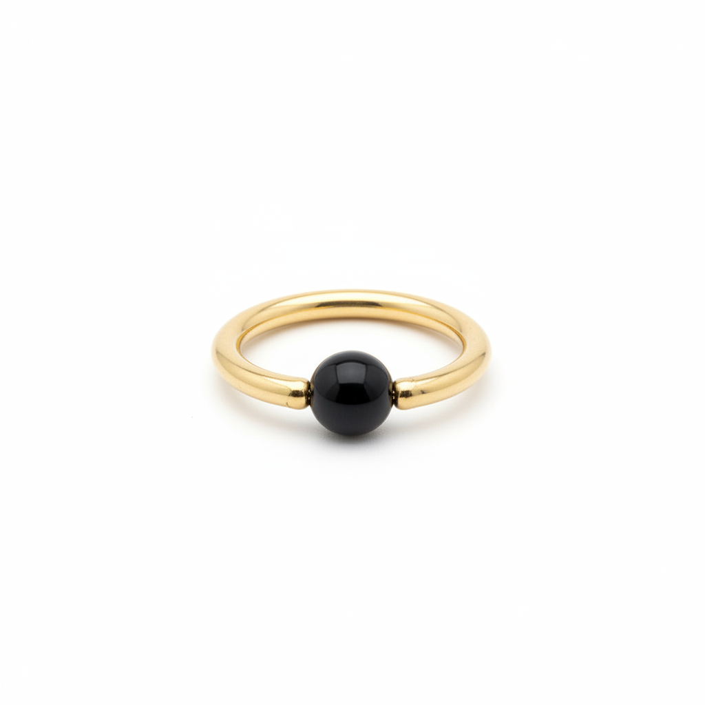 Onyx Smooth Captive Bead Ring CBR - 16 ga Hoop - 14k Gold or Platinum