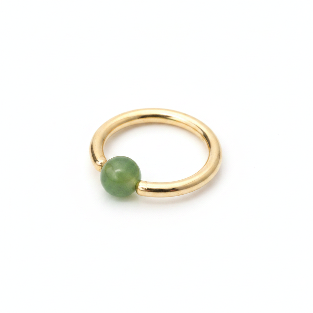 Jade Captive Bead Ring CBR - 16 ga Hoop - 14k Gold or Platinum