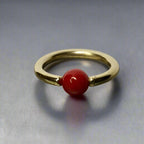 4Mm Bamboo Coral Captive Bead Ring - 16Ga Hoop 14K Gold (Y W Or R) Sterling Silver Platinum