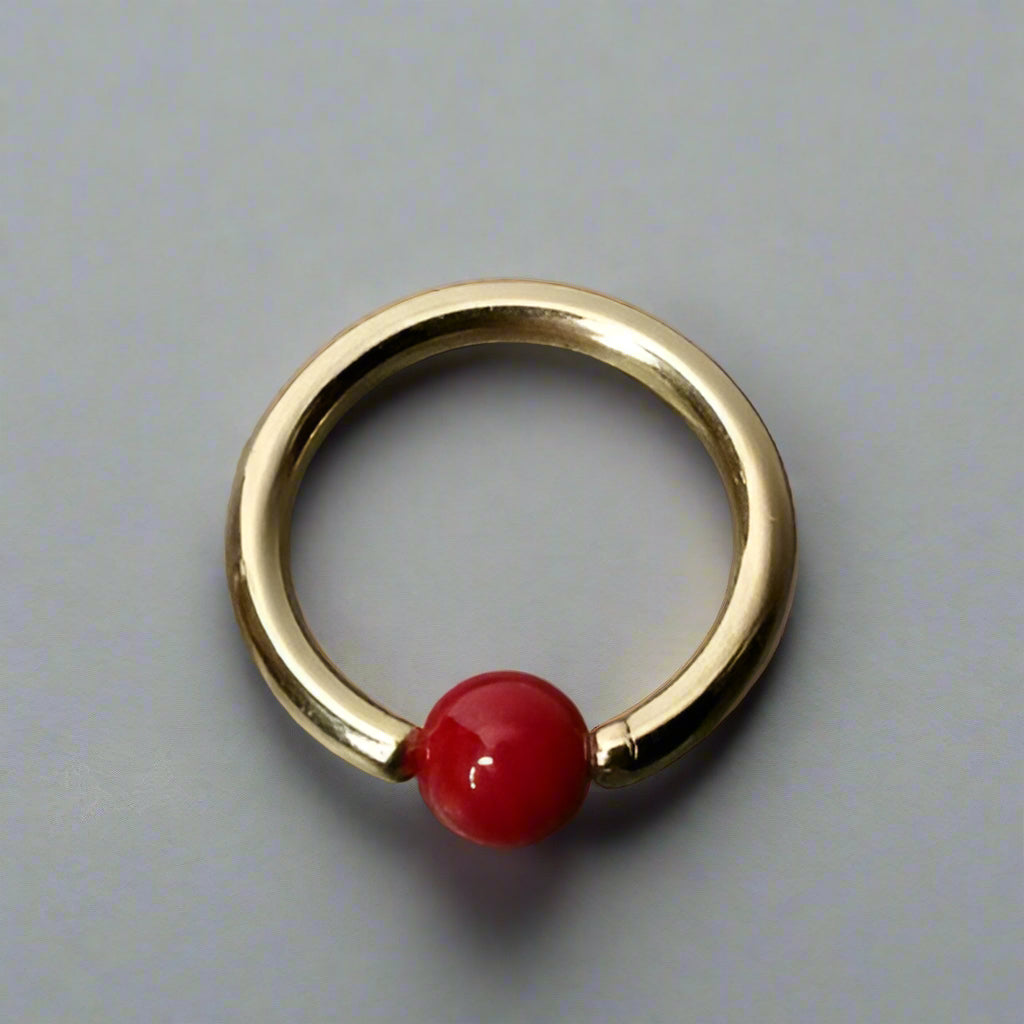 4Mm Bamboo Coral Captive Bead Ring - 16Ga Hoop 14K Gold (Y W Or R) Sterling Silver Platinum