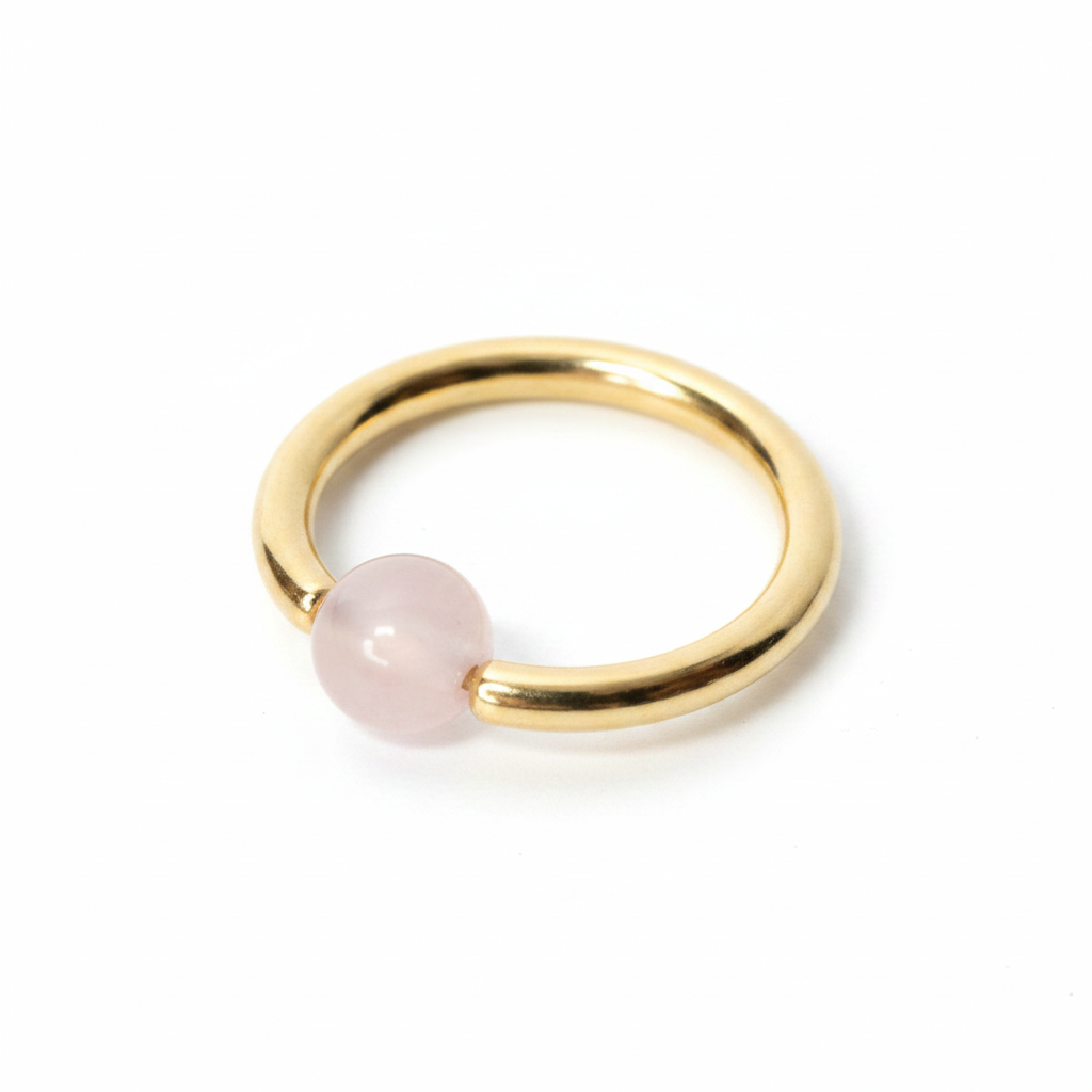 Rose Quartz Captive Bead Ring CBR - 16 ga Hoop - 14k Gold or Platinum