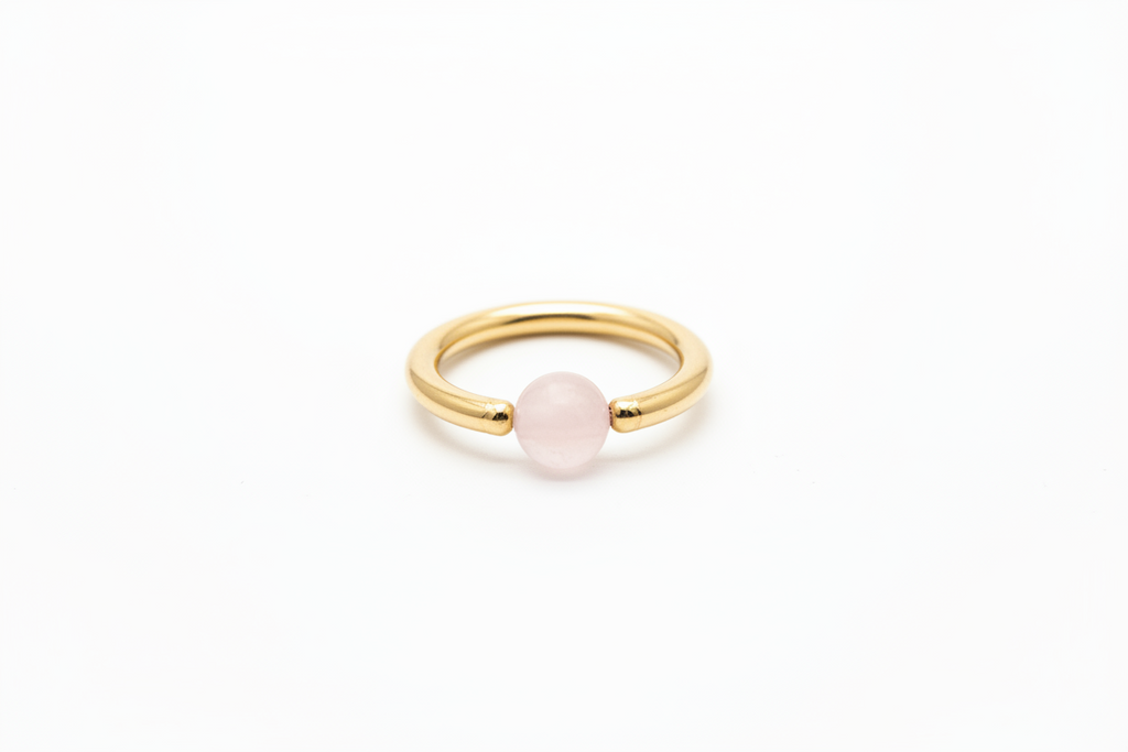 Rose Quartz Captive Bead Ring CBR - 16 ga Hoop - 14k Gold or Platinum