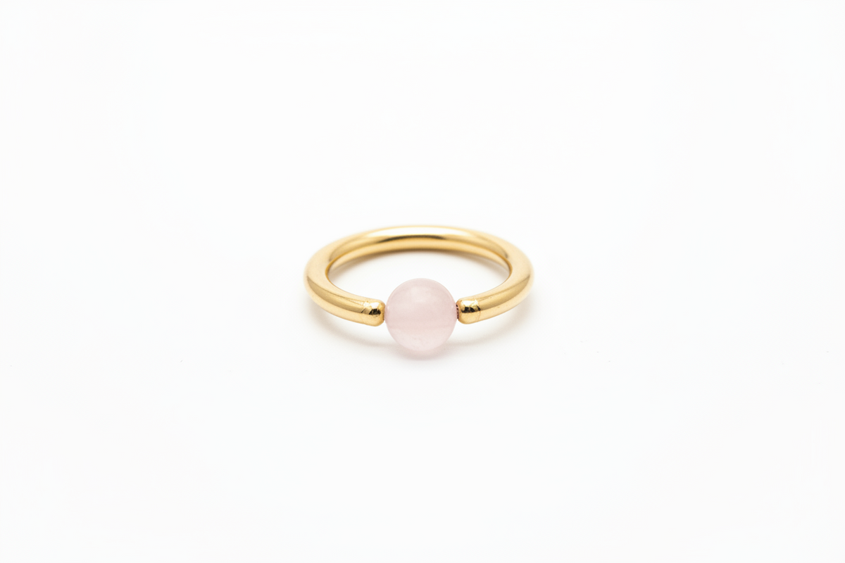 Rose Quartz Captive Bead Ring CBR - 16 ga Hoop - 14k Gold or Platinum