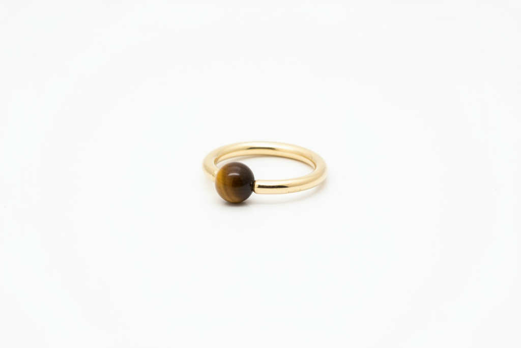Tiger's Eye Captive Bead Ring CBR - 12 ga Hoop - 14k Gold or Platinum