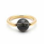 Quartz / Tourmaline Dark Captive Bead Ring CBR - 16 ga Hoop - 14k Gold or Platinum