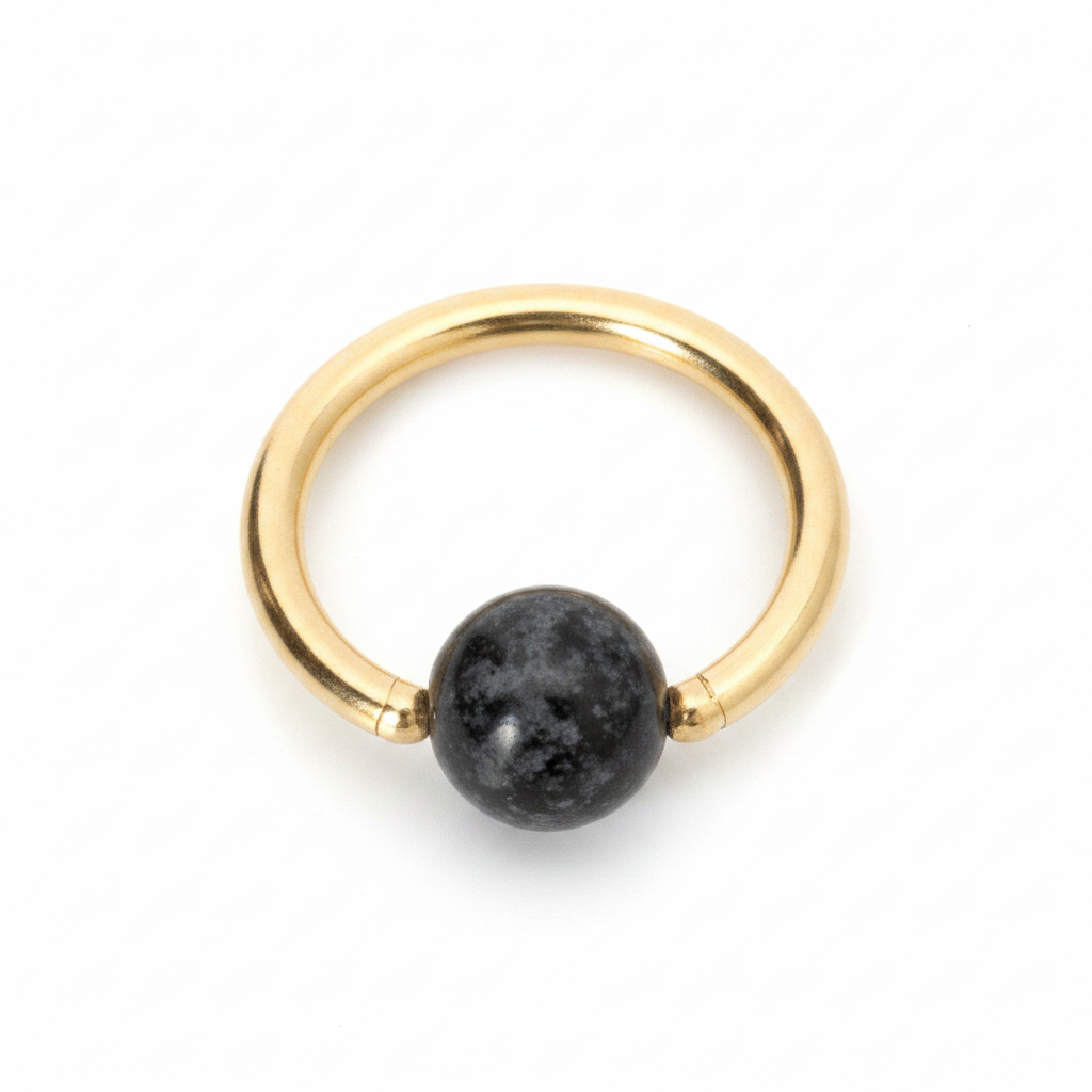 Quartz / Tourmaline Dark Captive Bead Ring CBR - 16 ga Hoop - 14k Gold or Platinum
