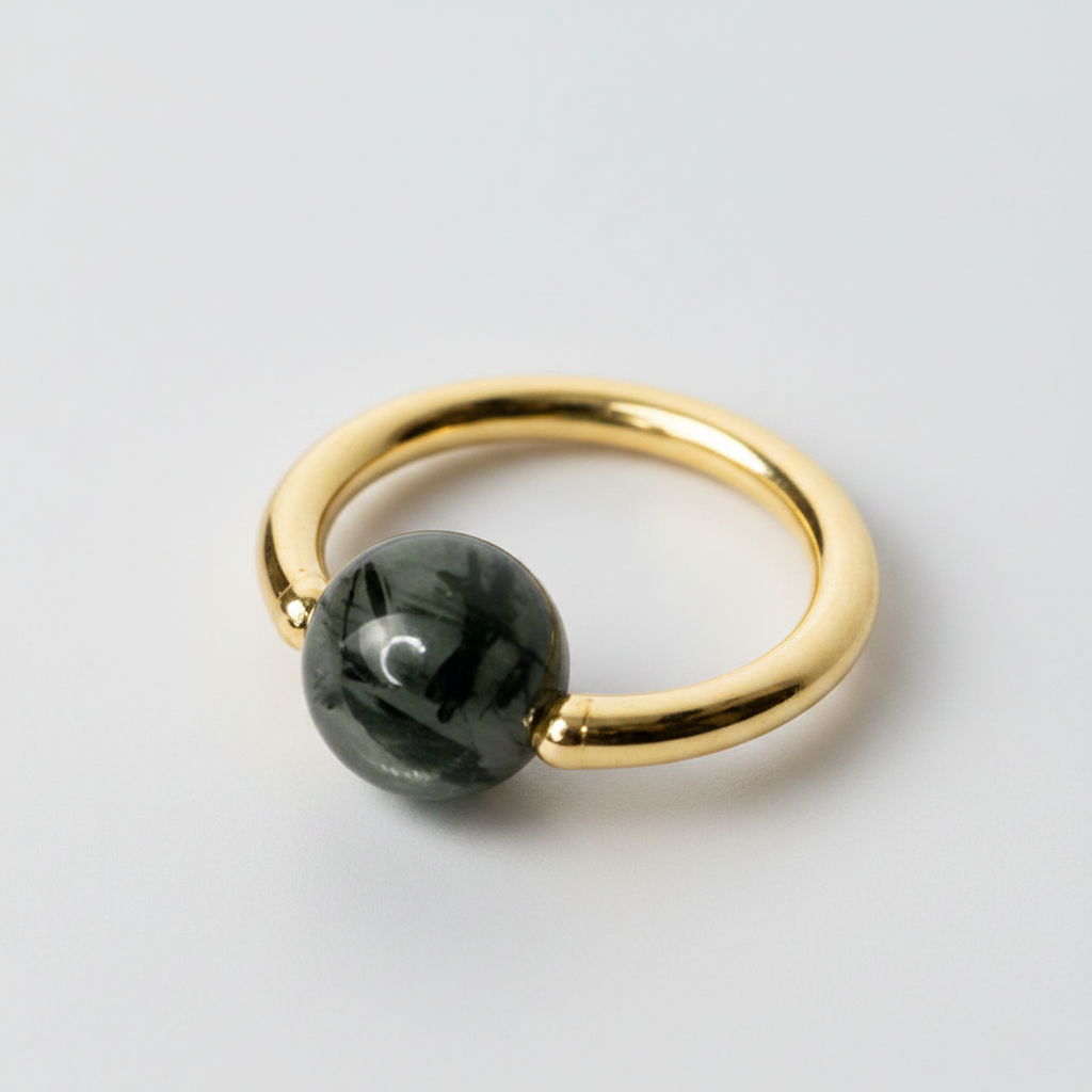Quartz / Tourmaline Medium Captive Bead Ring CBR - 14 gauge Hoop - 14k Gold or Platinum