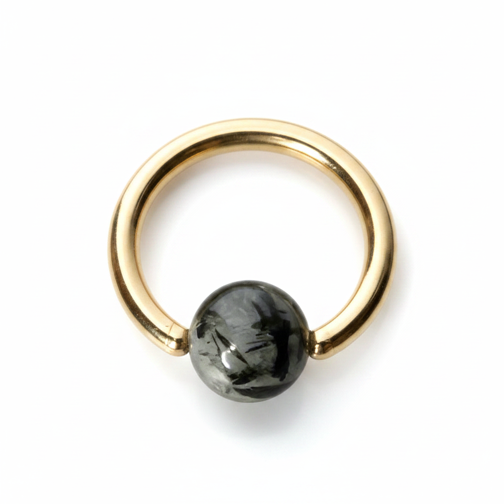 Quartz / Tourmaline Medium Captive Bead Ring CBR - 14 gauge Hoop - 14k Gold or Platinum