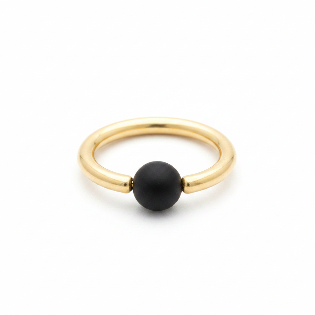 Onyx Matte Captive Bead Ring CBR - 14 ga Hoop - 14k Gold or Platinum