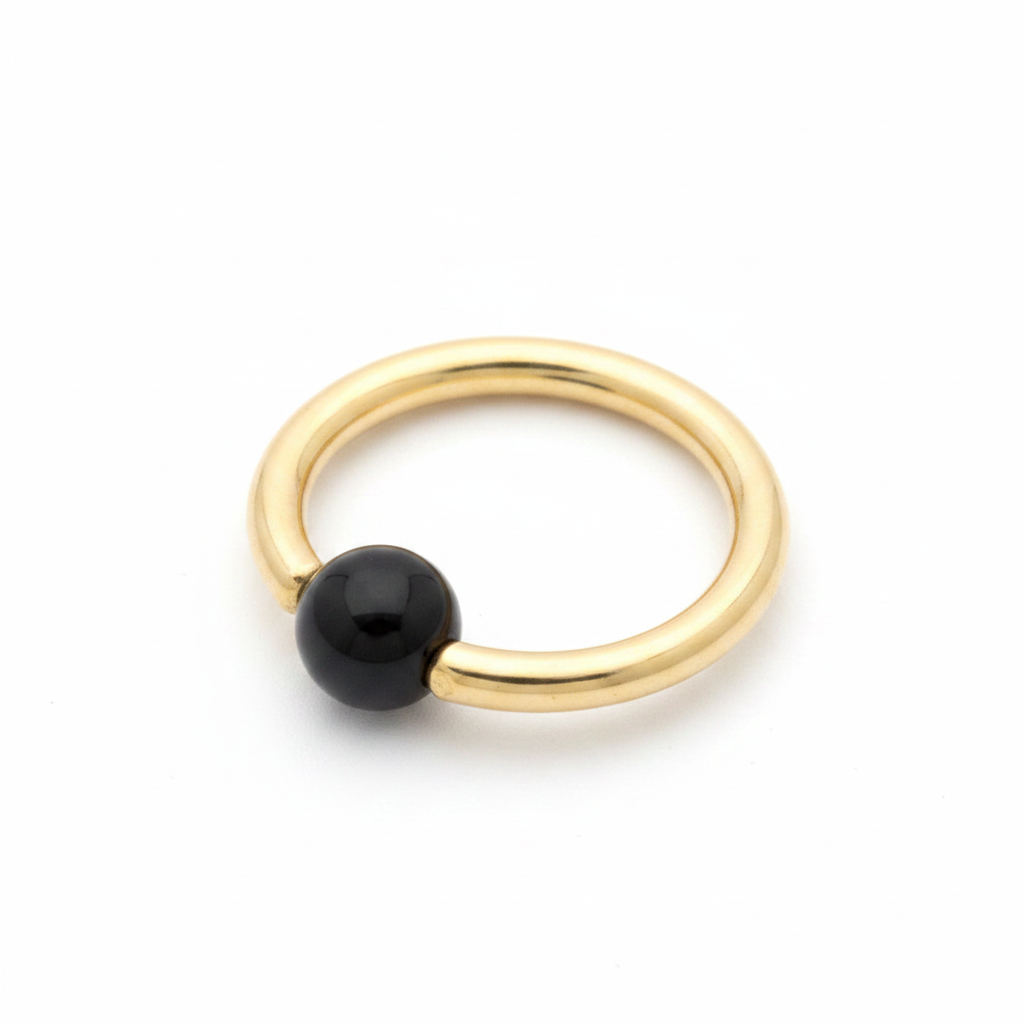 Onyx Smooth Captive Bead Ring CBR - 16 ga Hoop - 14k Gold or Platinum