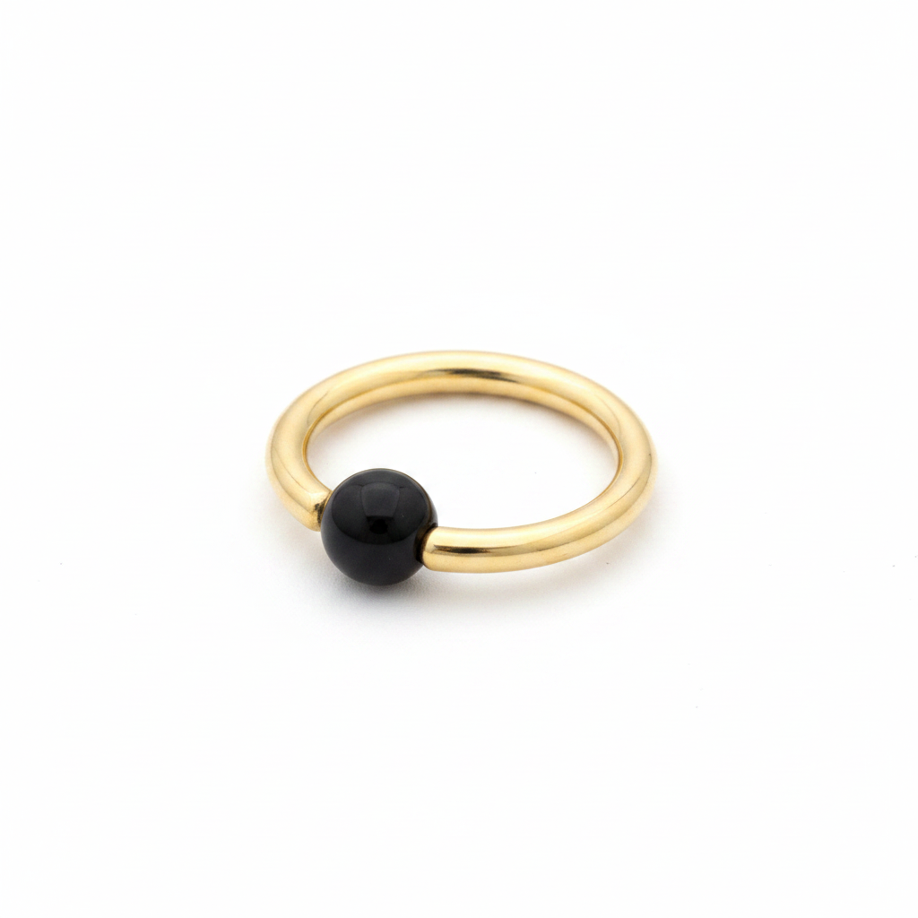 Onyx Smooth Captive Bead Ring CBR - 16 ga Hoop - 14k Gold or Platinum