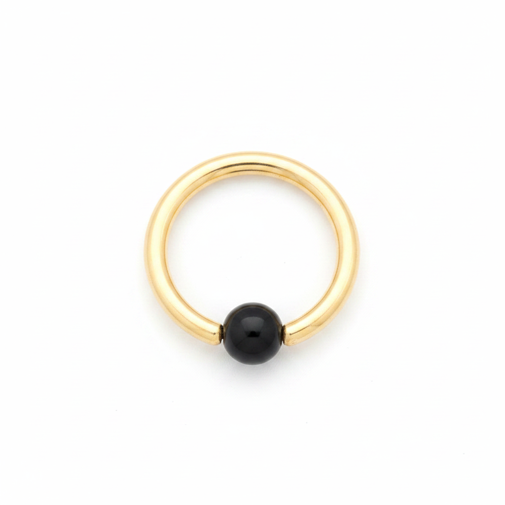 Onyx Smooth Captive Bead Ring CBR - 16 ga Hoop - 14k Gold or Platinum