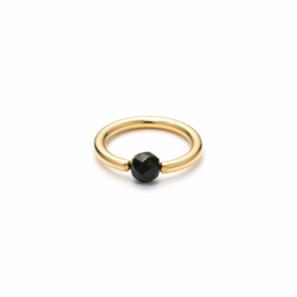 Onyx Faceted Captive Bead Ring CBR - 16 ga Hoop - 14k Gold or Platinum