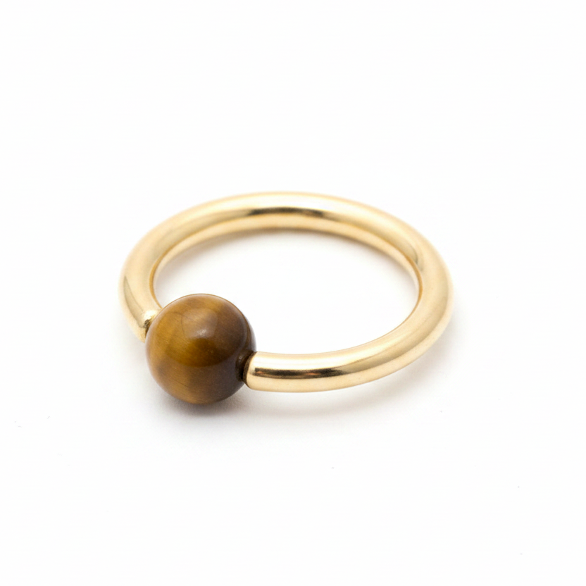 Tiger's Eye Captive Bead Ring CBR - 12 ga Hoop - 14k Gold or Platinum