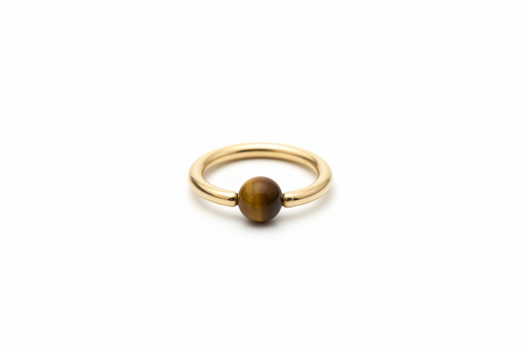 Tiger's Eye Captive Bead Ring CBR - 12 ga Hoop - 14k Gold or Platinum