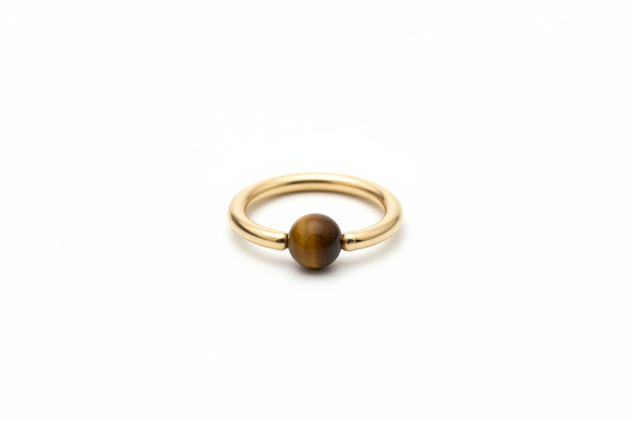 Tiger's Eye Captive Bead Ring CBR - 12 ga Hoop - 14k Gold or Platinum