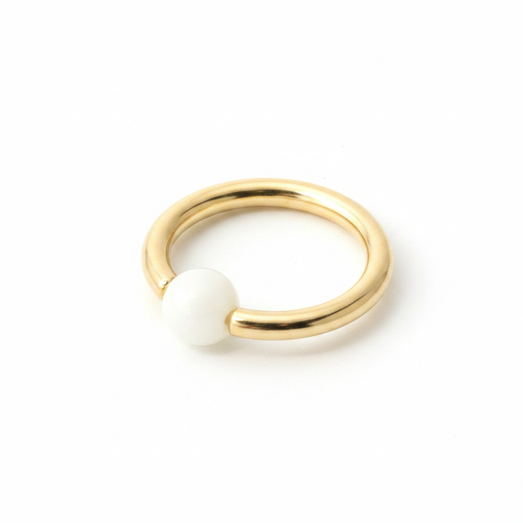 White Agate Captive Bead Ring CBR - 16 ga Hoop - 14k Gold or Platinum