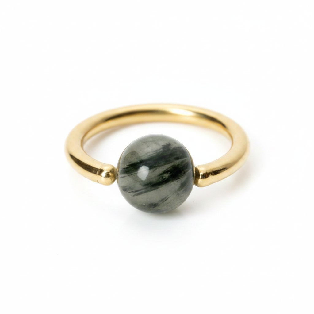 Quartz / Tourmaline Medium Captive Bead Ring CBR - 14 gauge Hoop - 14k Gold or Platinum