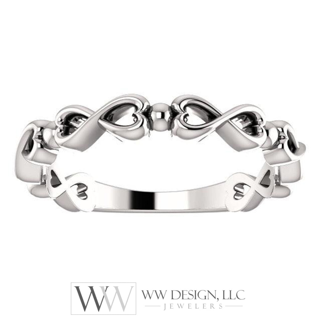 Infinity-Inspired Heart Ring - 14k Gold (Y, W or R), Platinum, Sterling Silver
