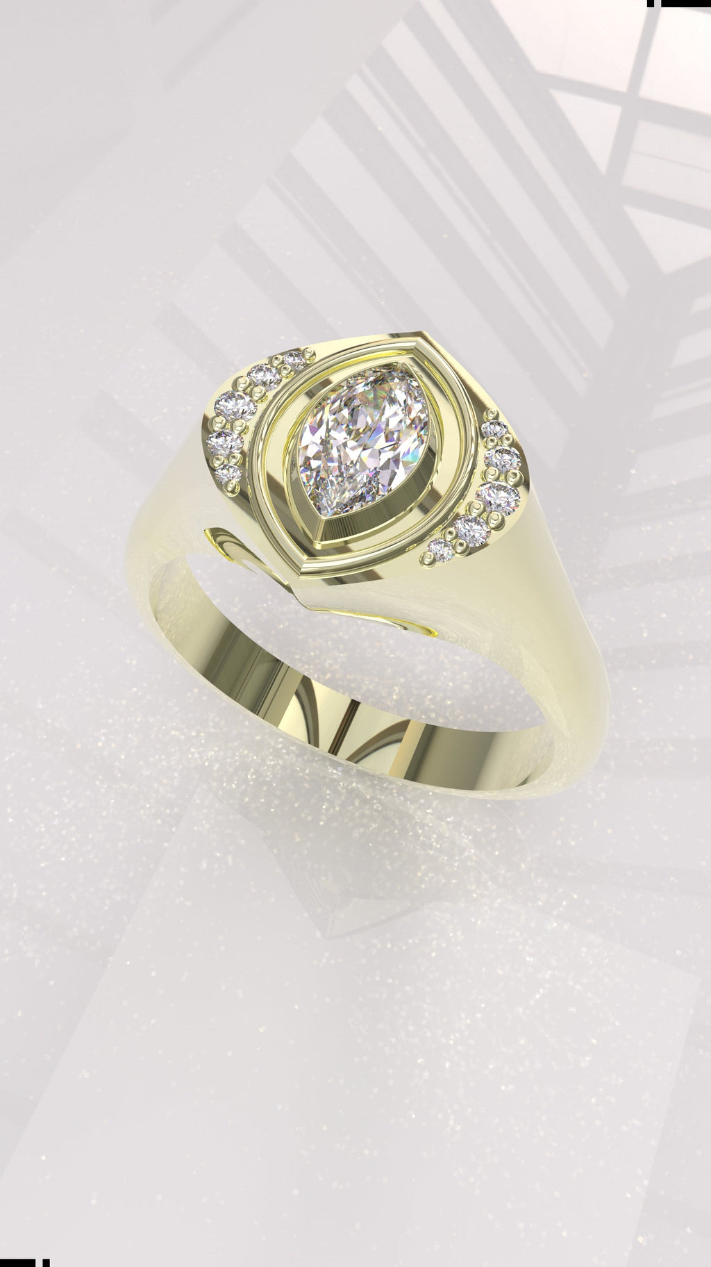 0.29 ctw Exotic Unique Marquise Diamond Signet Ring - 14k, 18k (Yellow, White, Rose), Platinum