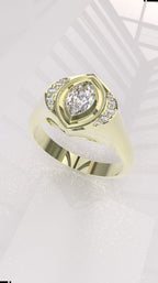 0.29 ctw Exotic Unique Marquise Diamond Signet Ring - 14k, 18k (Yellow, White, Rose), Platinum