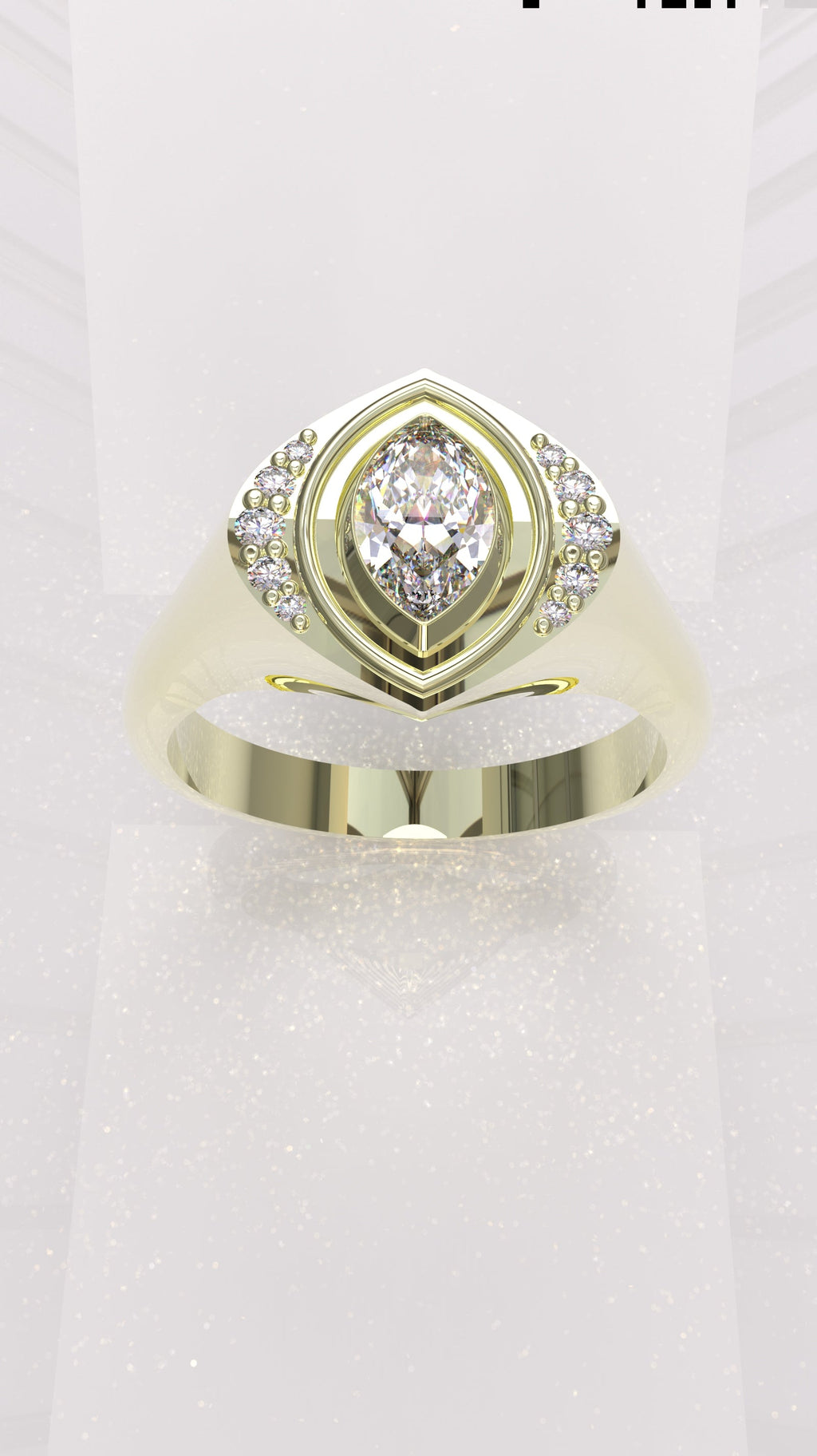 0.29 ctw Exotic Unique Marquise Diamond Signet Ring - 14k, 18k (Yellow, White, Rose), Platinum