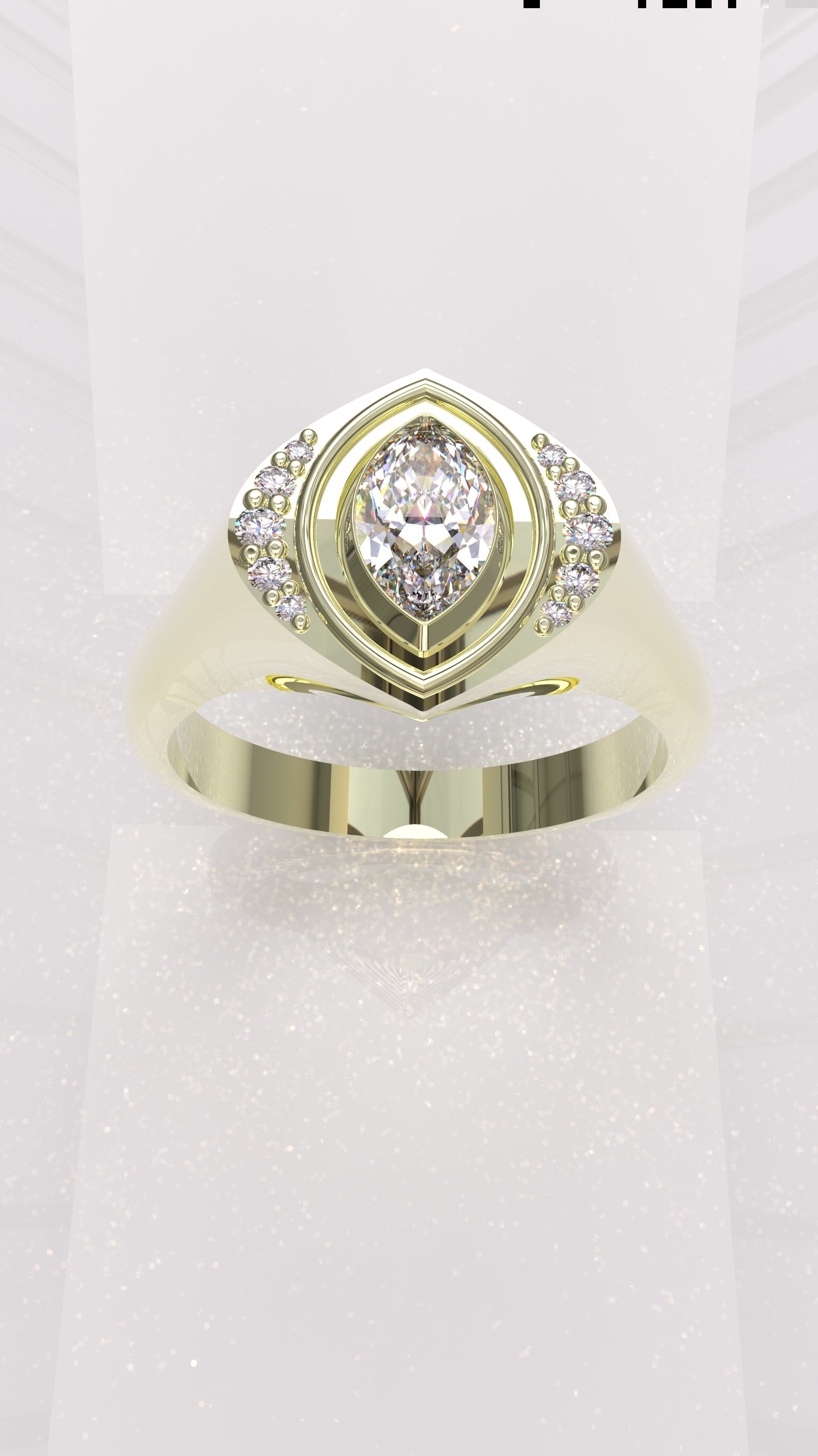 0.29 ctw Exotic Unique Marquise Diamond Signet Ring - 14k, 18k (Yellow, White, Rose), Platinum