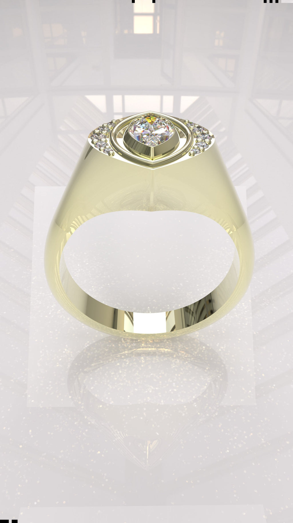0.29 ctw Exotic Unique Marquise Diamond Signet Ring - 14k, 18k (Yellow, White, Rose), Platinum