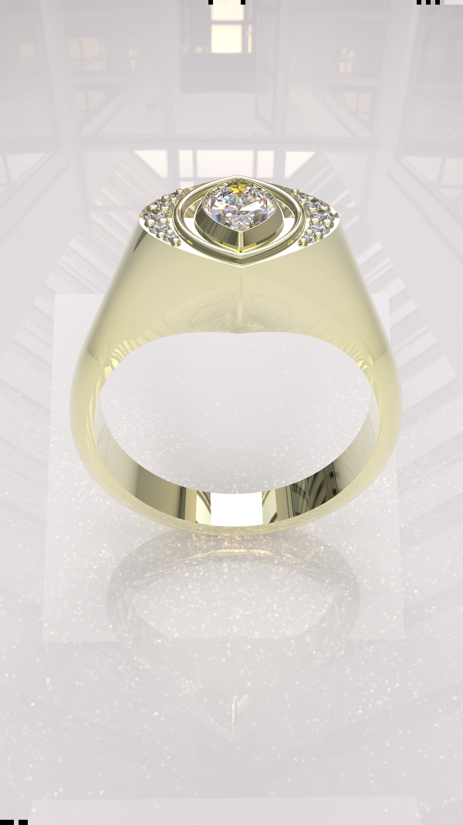 0.29 ctw Exotic Unique Marquise Diamond Signet Ring - 14k, 18k (Yellow, White, Rose), Platinum