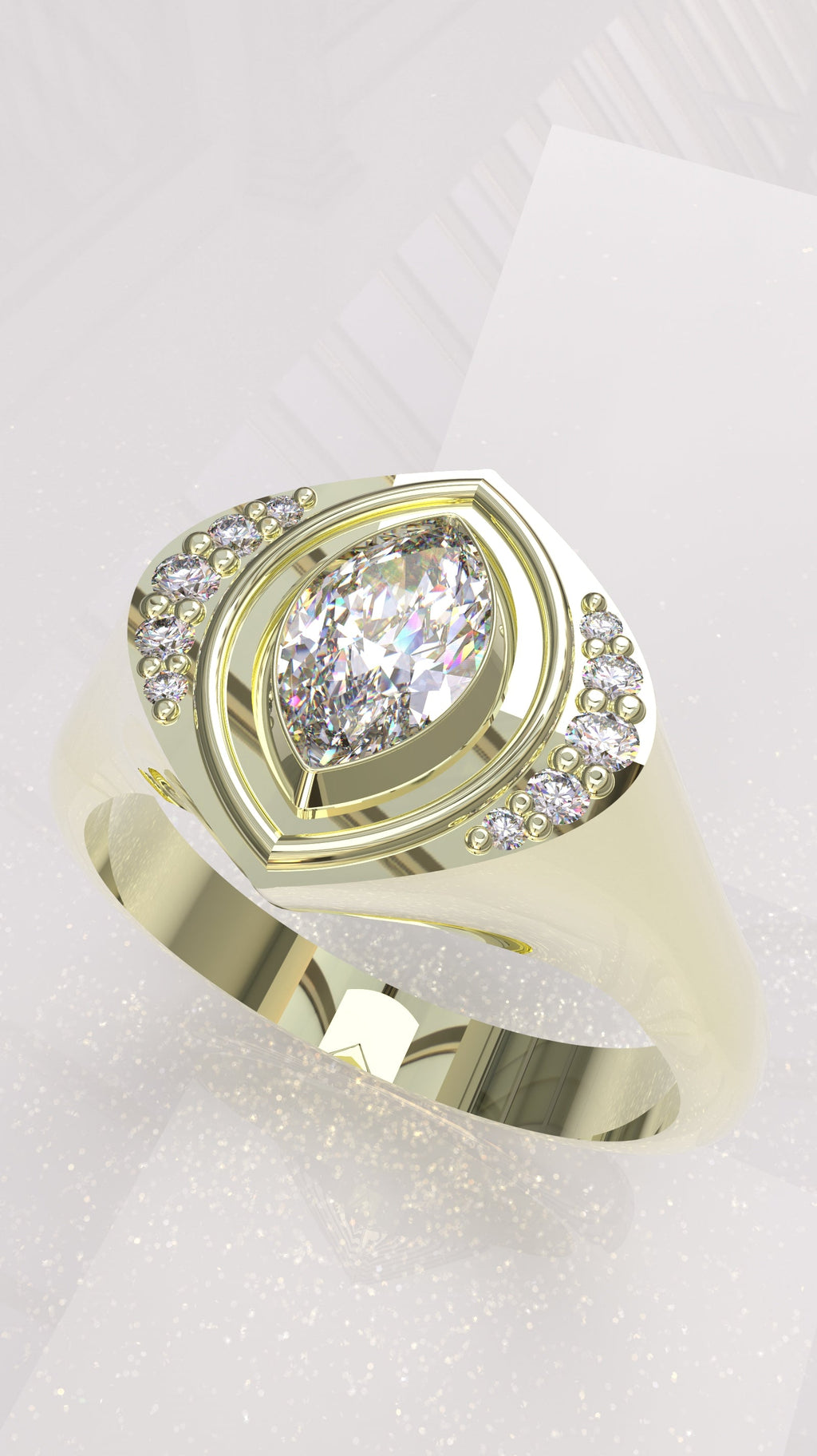 0.29 ctw Exotic Unique Marquise Diamond Signet Ring - 14k, 18k (Yellow, White, Rose), Platinum