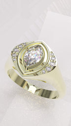 0.29 ctw Exotic Unique Marquise Diamond Signet Ring - 14k, 18k (Yellow, White, Rose), Platinum