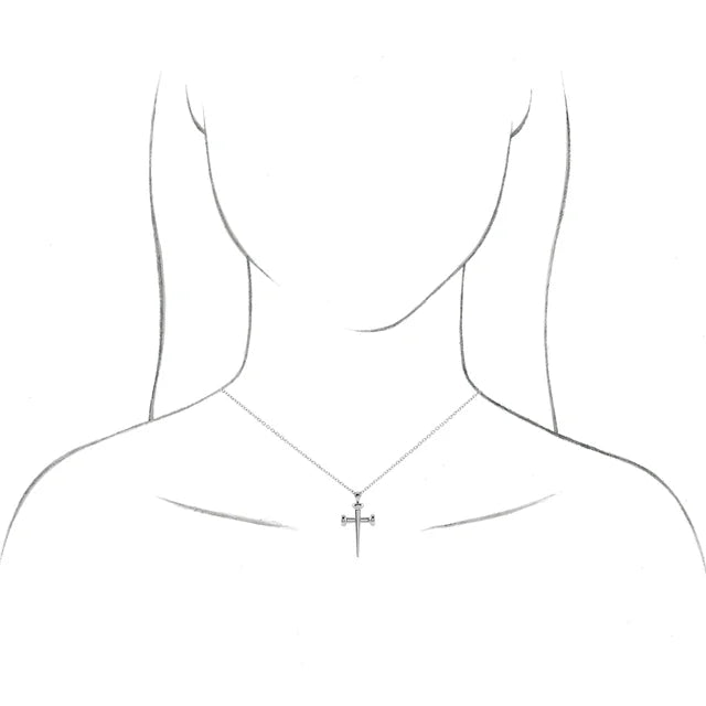 Nail Cross Necklace - 14K Gold (Y, W, or R), Platinum or Sterling Silver
