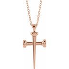 Nail Cross Necklace - 14K Gold (Y, W, or R), Platinum or Sterling Silver
