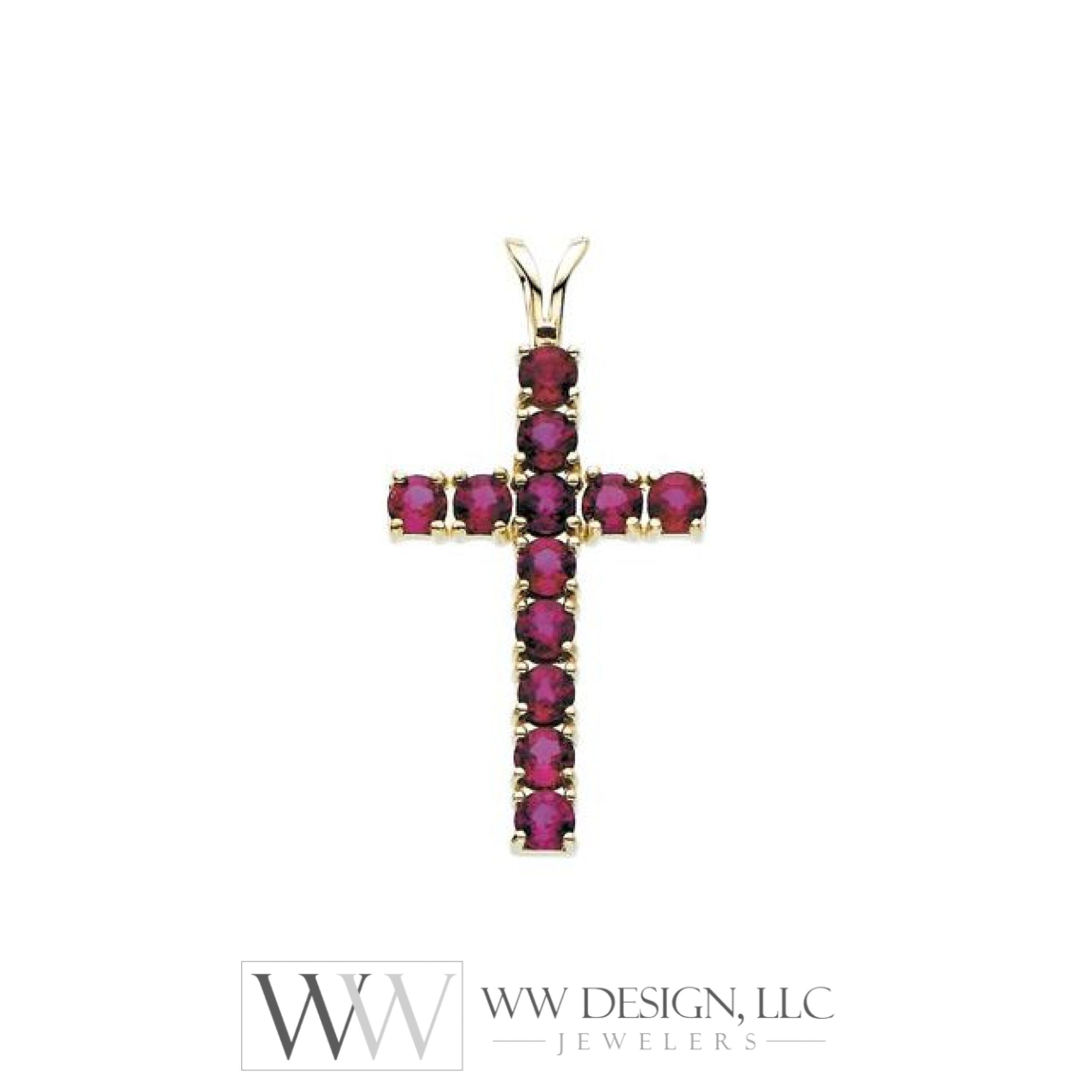 Natural Ruby Cross Pendant - 14K Gold (Y Or W) Necklace