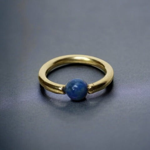 Lapis Captive Bead Ring - 16 ga Hoop - 14k Gold (Y, W, or R), Sterling Silver, or Platinum