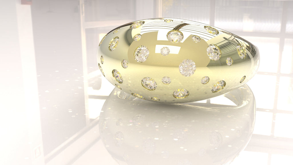 Polka Dot Diamond Dome Ring Untreated Vs F Genuine Diamonds - 14K 18K (Yellow White Rose) Platinum