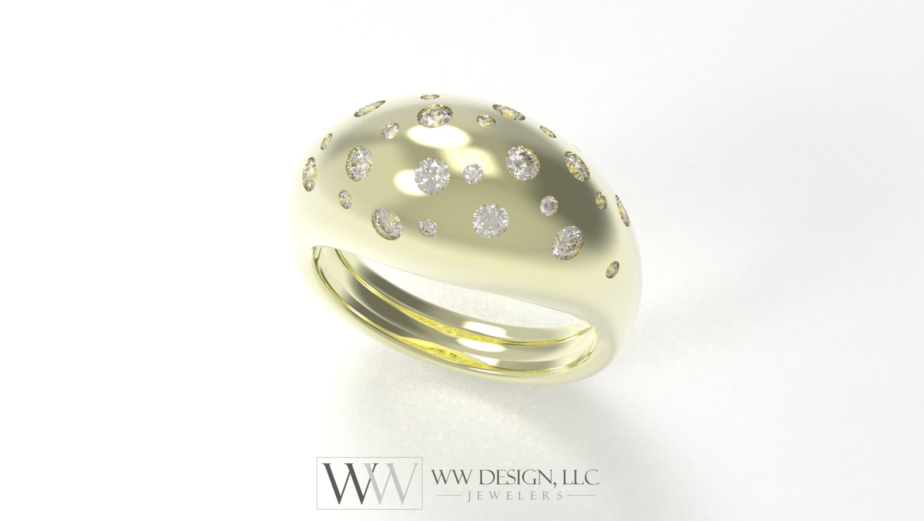 Polka Dot Diamond Dome Ring Untreated Vs F Genuine Diamonds - 14K 18K (Yellow White Rose) Platinum