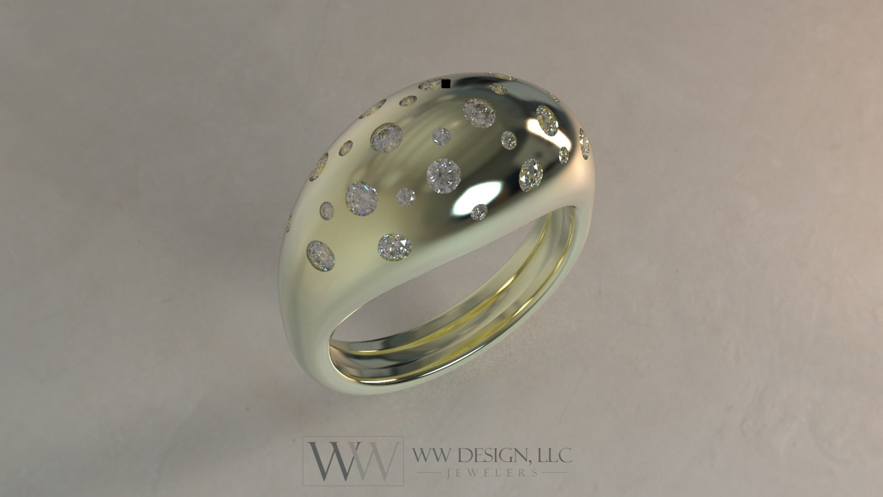 Polka Dot Diamond Dome Ring Untreated Vs F Genuine Diamonds - 14K 18K (Yellow White Rose) Platinum