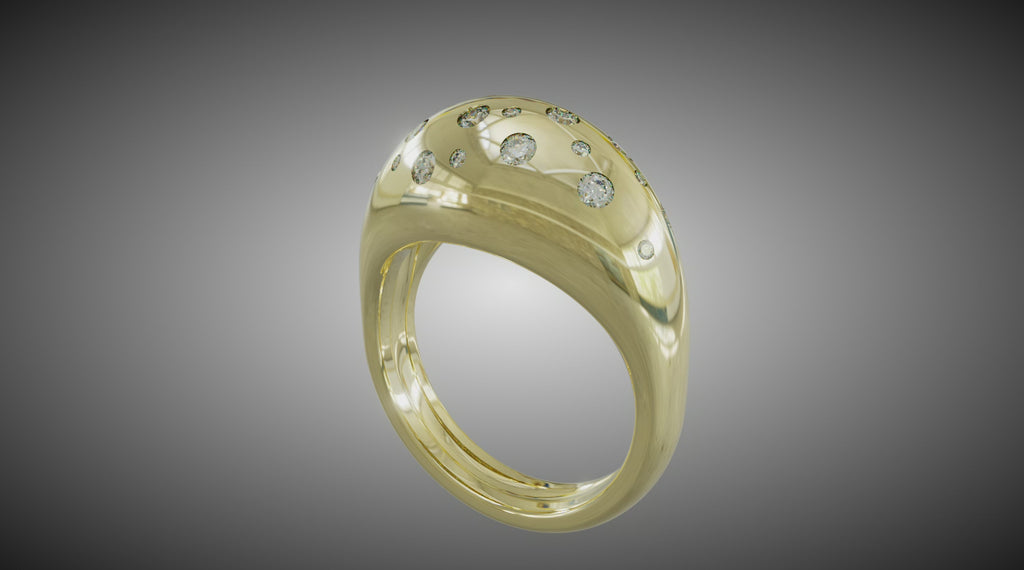 Polka Dot Diamond Dome Ring UNTREATED VS F Genuine Diamonds - 14k, 18k (Yellow, White, Rose) Platinum