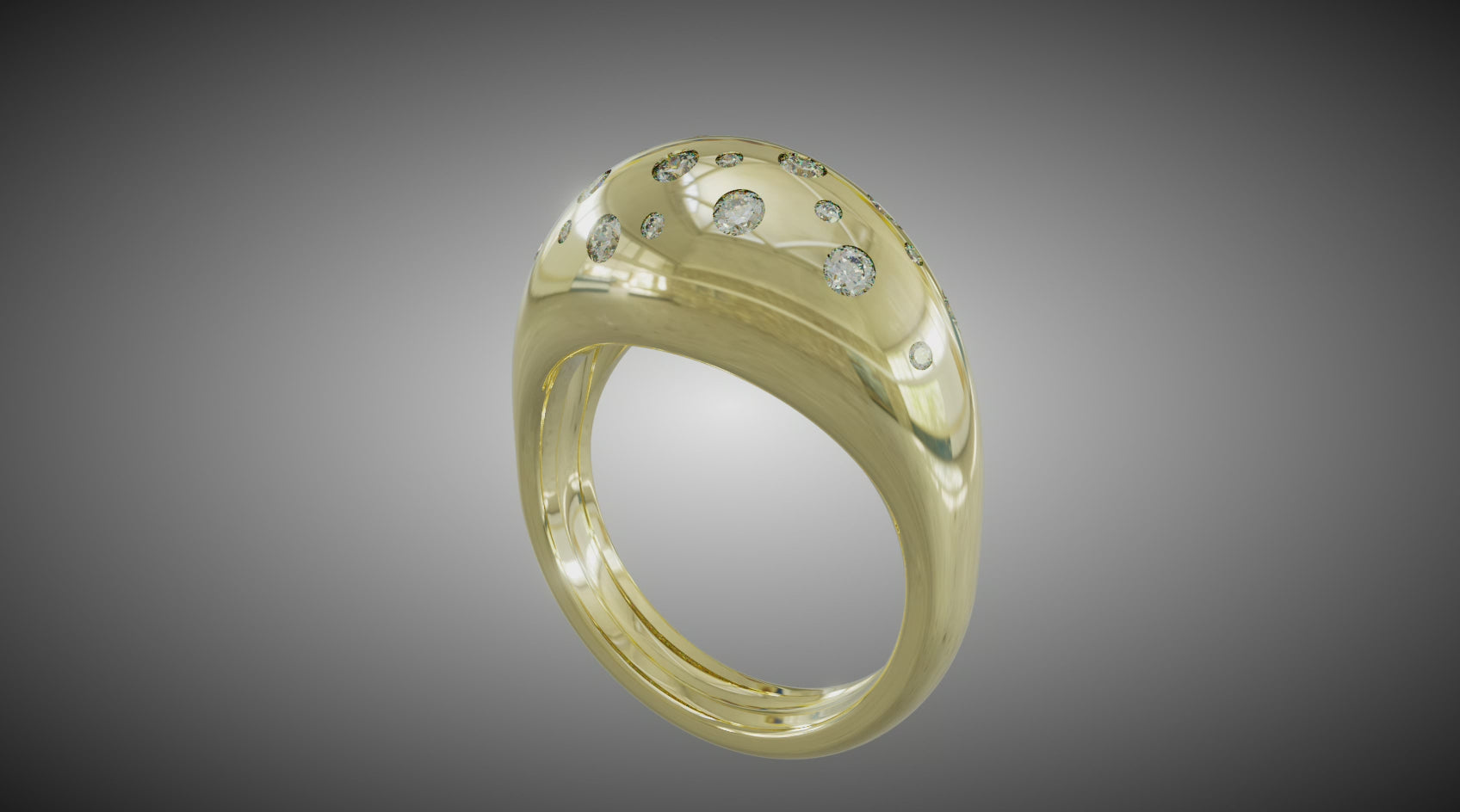 Polka Dot Diamond Dome Ring UNTREATED VS F Genuine Diamonds - 14k, 18k (Yellow, White, Rose) Platinum