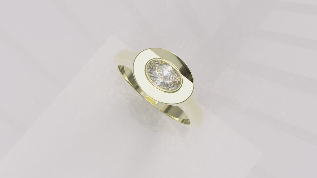0.33 ctw East-West Sideways Oval Signet Diamond Ring - 14k, 18k (Yellow, White, Rose) Platinum